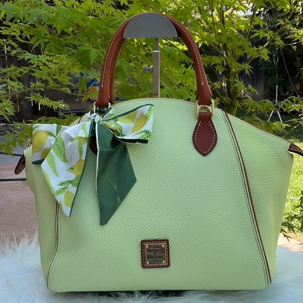 Dooney & Bourke Mint Lime Pistachio Green Satchel Brown Accents Hand Bag